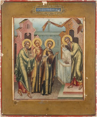 Auction <br>A VERY FINE ICON SHOWING THE PRESENTATION OF CHRIST IN THE TEMPLE