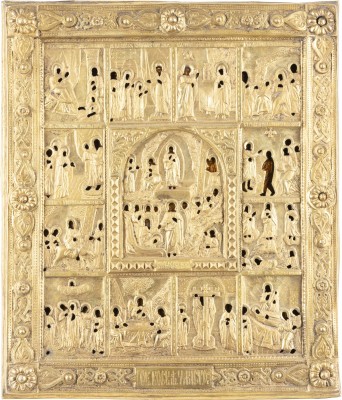 Auction <br>A LARGE FEAST DAY ICON WITH OKLAD