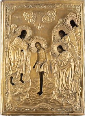 Auction <br>A MONUMENTAL ICON SHOWING THE BAPTISM OF CHRIST WITH OKLAD