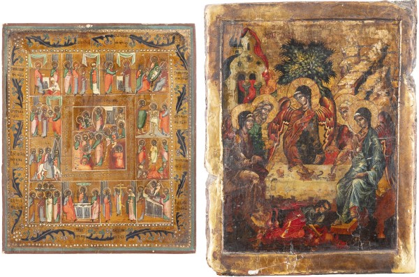 Auction <br>A FEAST DAY ICON AND AN ICON SHOWING THE OLD TESTAMENT TRINITY