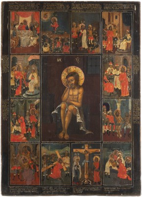 Picture MONUMENTALE UND SEHR SELTENE IKONE MIT DER PASSION CHRISTI