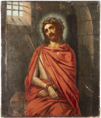 Bild IKONE MIT DEM GEGEIßELTEN CHRISTUS MIT DORNENKRONE