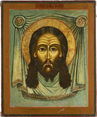 Auktion <br>GROSSE DOPPELSEITIGE PROZESSIONSIKONE MIT DER AUFERSTEHUNG CHRISTI UND DEM MANDYLION