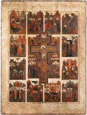 Picture MONUMENTALE STAUROTHEK-IKONE MIT DER KREUZIGUNG UND ZWÖLF HOCHFESTEN DES ORTHODOXEN KIRCHENJAHRES