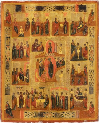 Picture GROSSE FESTTAGSIKONE MIT DER GOTTESMUTTER UND DEN VIER EVANGELISTEN