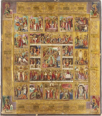 Picture ERWEITERTE FESTTAGSIKONE MIT PASSIONSZYKLUS, 16 HOCHFESTEN UND DEN VIER EVANGELISTEN
