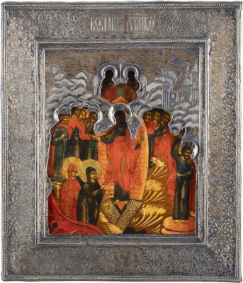 Auktion <br>IKONE MIT DER HÖLLENFAHRT CHRISTI MIT VERMEIL-RIZA