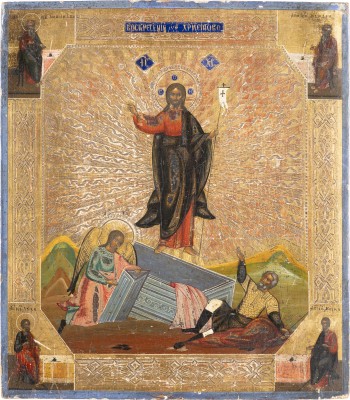 Bild GROSSE IKONE MIT DER AUFERSTEHUNG CHRISTI UND DEN VIER EVANGELISTEN