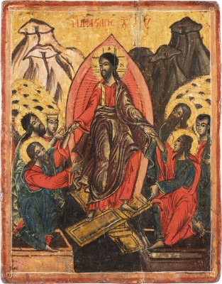 Auktion <br>IKONE MIT DER HÖLLENFAHRT CHRISTI UND DER BEFREIUNG DER VORVÄTER AUS DEM HADES