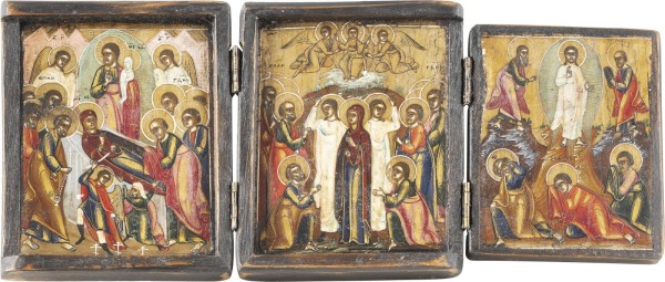 Picture KLEINES TRIPTYCHON MIT DER HIMMELFAHRT, DEM ENTSCHLAFEN DER GOTTESMUTTER UND DER VERKLÄRUNG CHRISTI