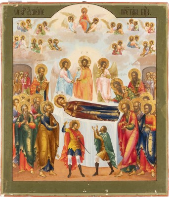 Auction <br>A VERY FINE DATED ICON SHOWING THE DORMITION OF THE MOTHER OF GOD