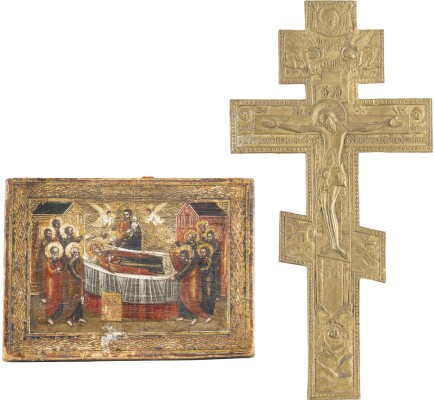Picture KLEINE IKONE MIT DEM ENTSCHLAFEN DER GOTTESMUTTER UND HAUSKREUZ