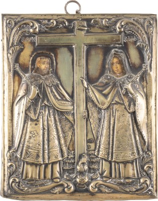 Bild KLEINE IKONE MIT DEN HEILIGEN KONSTANTIN UND HELENA MIT SILBER-OKLAD