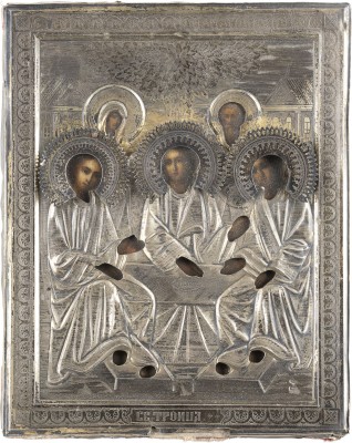 Picture KLEINE IKONE MIT DER ALTTESTAMENTLICHEN DREIFALTIGKEIT MIT SILBER-OKLAD