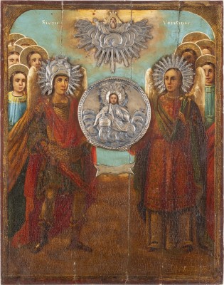Picture GROSSFORMATIGE SIGNIERTE UND DATIERTE IKONE MIT DER SYNAXIS DER ERZENGEL