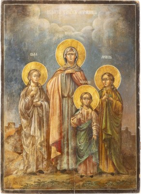 Picture GROSSFORMATIGE IKONE MIT DER HEILIGEN SOPHIA MIT IHREN TÖCHTERN GLAUBE, LIEBE UND HOFFNUNG