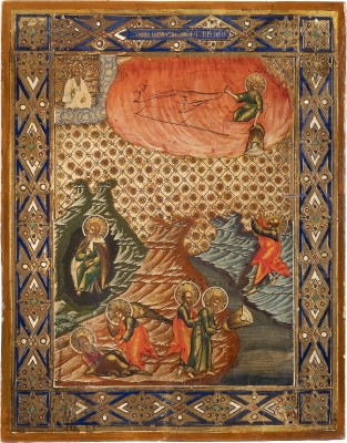 Bild KLEINE IKONE MIT DEM PROPHETEN ELIAS UND SEINER FEURIGEN HIMMELFAHRT