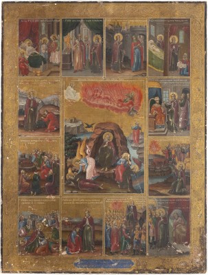Auction <br>A MONUMENTAL DATED VITA ICON OF THE PROPHET ELIJAH WITH SCENES FROM HIS LIFE