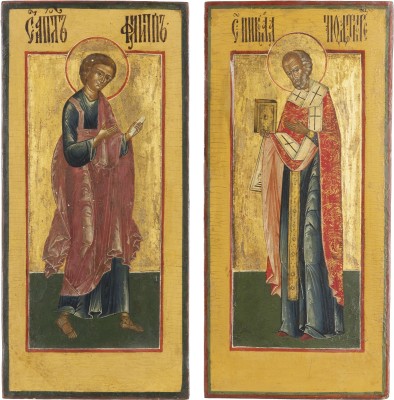 Bild PAAR IKONEN AUS EINER IKONOSTASE MIT DEM APOSTEL PHILIPP UND DEM HEILIGEN NIKOLAUS VON MYRA