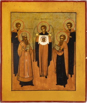 Picture IKONE MIT DEM ERZENGEL MICHAEL FLANKIERT VON DEN TIERPATRONEN FLORUS, LAURUS, BLASIUS UND MEDOST