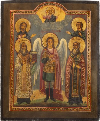 Picture IKONE MIT DEM ERZENGEL MICHAEL FLANKIERT VON DEN TIERPATRONEN FLORUS, LAURUS, BLASIUS UND MEDOST