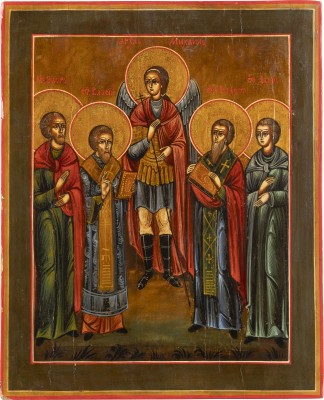 Picture IKONE MIT DEM ERZENGEL MICHAEL FLANKIERT VON DEN TIERPATRONEN FLORUS, LAURUS, BLASIUS UND MEDOST