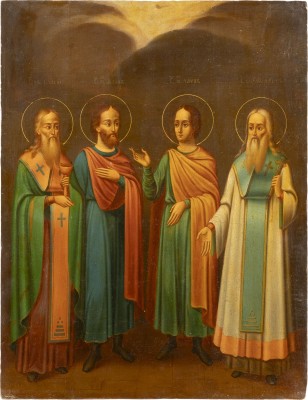 Picture GROSSFORMATIGE IKONE MIT DEN TIERPATRONEN FLORUS, LAURUS, MODESTUS UND BLASIUS