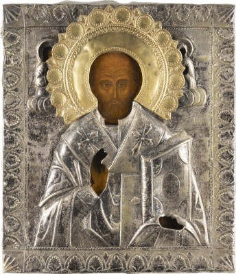 Auction <br>AN ICON SHOWING ST. NICHOLAS OF MYRA WITH OKLAD