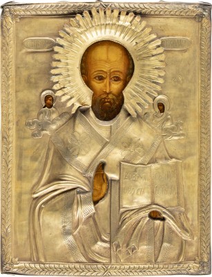 Picture IKONE MIT DEM HEILIGEN NIKOLAUS VON MYRA MIT OKLAD