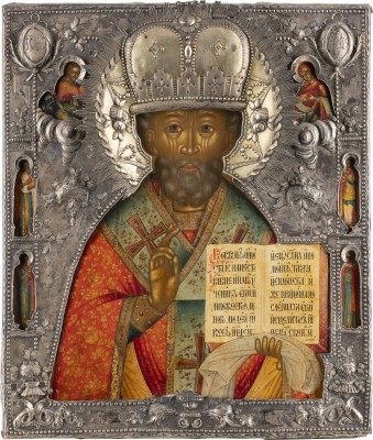 Bild FEINE IKONE MIT DEM HEILIGEN NIKOLAUS VON MYRA MIT SILBER-RIZA