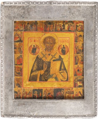 Bild VITA-IKONE MIT DEM HEILIGEN NIKOLAUS VON MYRA MIT SILBER-BASMA