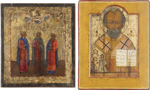 Picture ZWEI IKONEN: HEILIGER NIKOLAUS VON MYRA UND DIE HEILIGEN SAMON, GURIJ UND AVIV