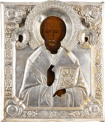 Picture GROSSE IKONE MIT DEM HEILIGEN NIKOLAUS VON MYRA MIT OKLAD