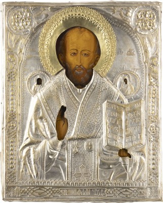 Picture IKONE MIT DEM HEILIGEN NIKOLAUS VON MYRA MIT OKLAD