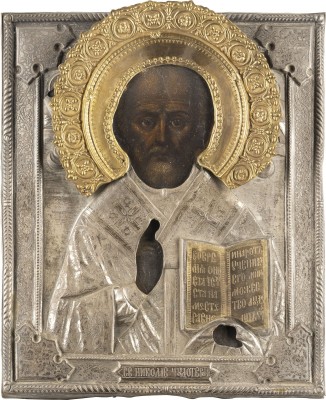 Picture IKONE MIT DEM HEILIGEN NIKOLAUS VON MYRA MIT OKLAD