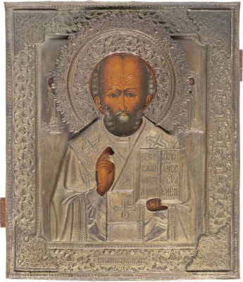 Bild IKONE MIT DEM HEILIGEN NIKOLAUS VON MYRA MIT OKLAD