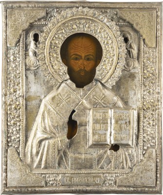 Auction <br>AN ICON SHOWING ST. NICHOLAS OF MYRA WITH OKLAD
