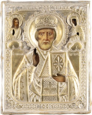 Bild IKONE MIT DEM HEILIGEN NIKOLAUS VON MYRA MIT OKLAD