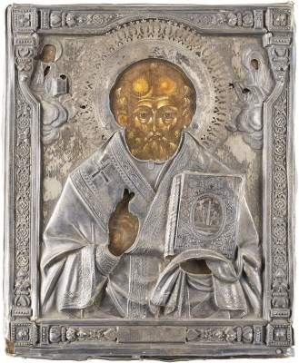 Bild KLEINE IKONE MIT DEM HEILIGEN NIKOLAUS VON MYRA MIT SILBER-OKLAD