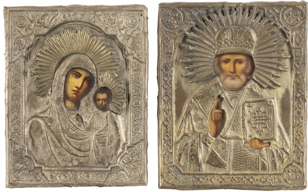 Picture ZWEI IKONEN MIT OKLAD: GOTTESMUTTER VON KASAN UND HEILIGER NIKOLAUS VON MYRA