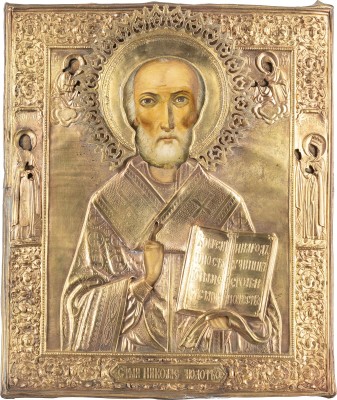 Bild IKONE MIT DEM HEILIGEN NIKOLAUS VON MYRA MIT OKLAD