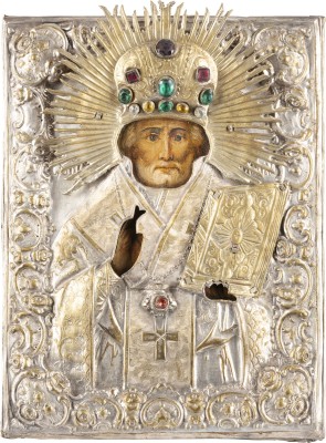 Bild IKONE MIT DEM HEILIGEN NIKOLAUS VON MYRA MIT OKLAD