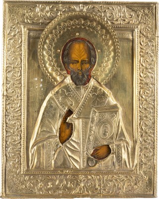 Bild KLEINE IKONE MIT DEM HEILIGEN NIKOLAUS VON MYRA MIT OKLAD
