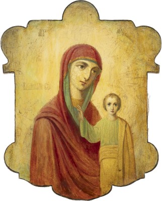 Auction <br>A LARGE PROCESSIONAL ICON SHOWING ST. NICHOLAS OF MYRA AND THE MOTHER OF GOD OF KAZAN