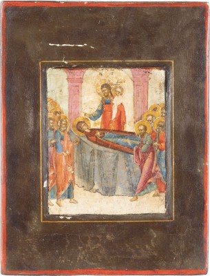 Auction <br>A SMALL ICON SHOWING THE DORMITION OF THE MOTHER OF GOD AND AN ICON OF ST. NICHOLAS OF