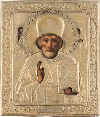 Bild IKONE MIT DEM HEILIGEN NIKOLAUS VON MYRA MIT OKLAD