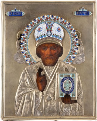Bild KLEINE IKONE MIT DEM HEILIGEN NIKOLAUS VON MYRA MIT CLOISONNÉ-EMAIL