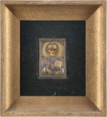 Picture KLEINE IKONE MIT DEM HEILIGEN NIKOLAUS VON MYRA MIT SILBER-OKLAD