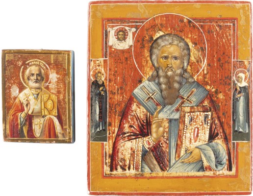 Picture ZWEI KLEINFORMATIGE IKONEN MIT DEN HEILIGEN NIKOLAUS VON MYRA UND ANTIPAS