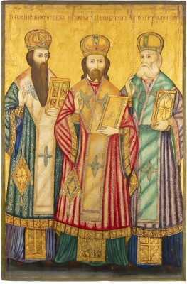 Picture MONUMENTALE MELKITISCHE IKONE MIT DEN DREI KIRCHENVÄTERN BASILIOS DEM GROSSEN, GREGOR DEM THEOLOGEN UND JOHANNES CHRYSOSTOMUS